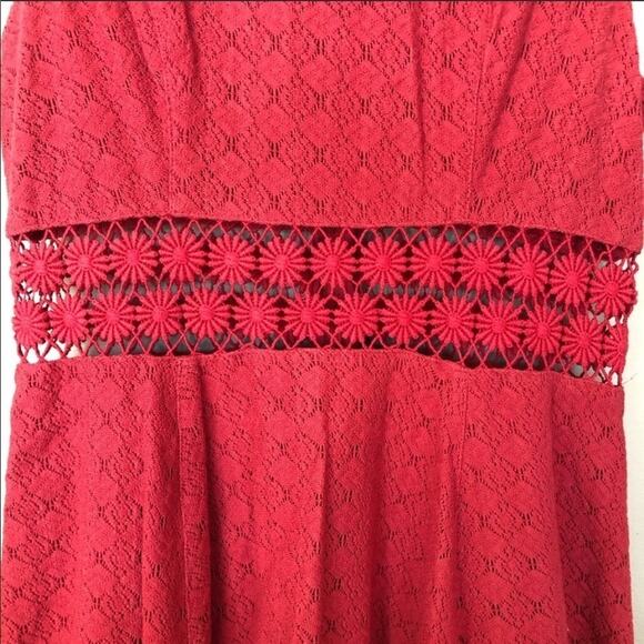 Free People Red Daisy Cut Out Waist Dress Size 6 - Picture 4 of 8
